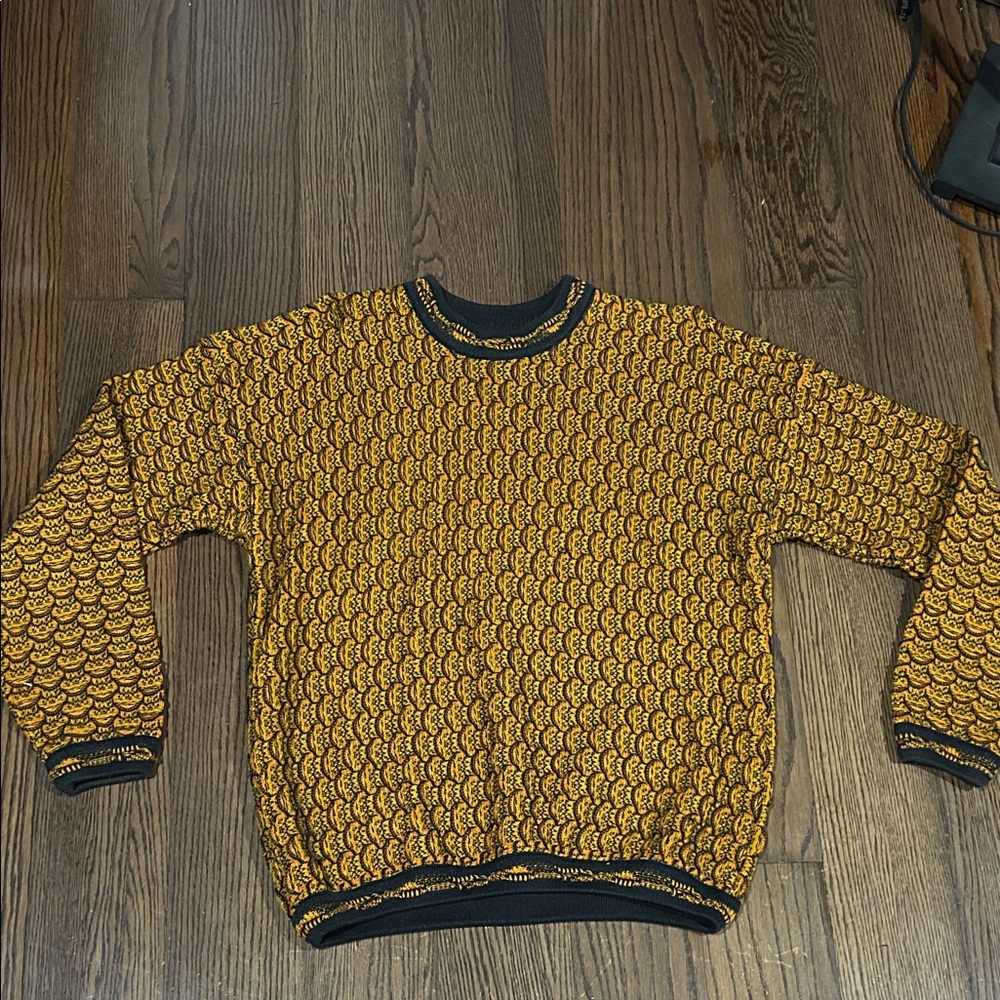 Tundra Men's Yellow and Black Patterned 3D Coogi like Bill Cosby sweater sz XL